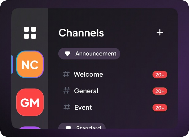 Clique IT channels panel with Welcome, General and Event channels