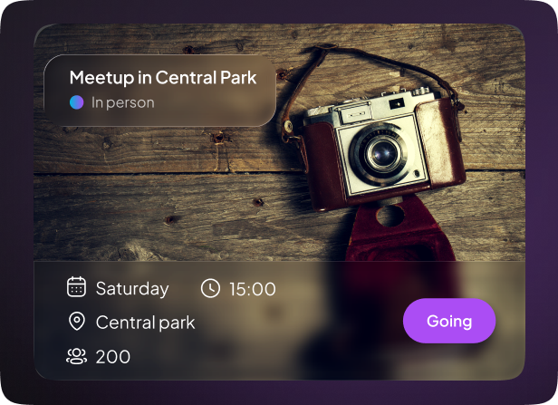 Clique IT event card for a meetup in Central Park with date, time and RSVP